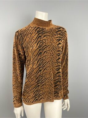 Tradition Brown Animal Print Mock Neck Sweater